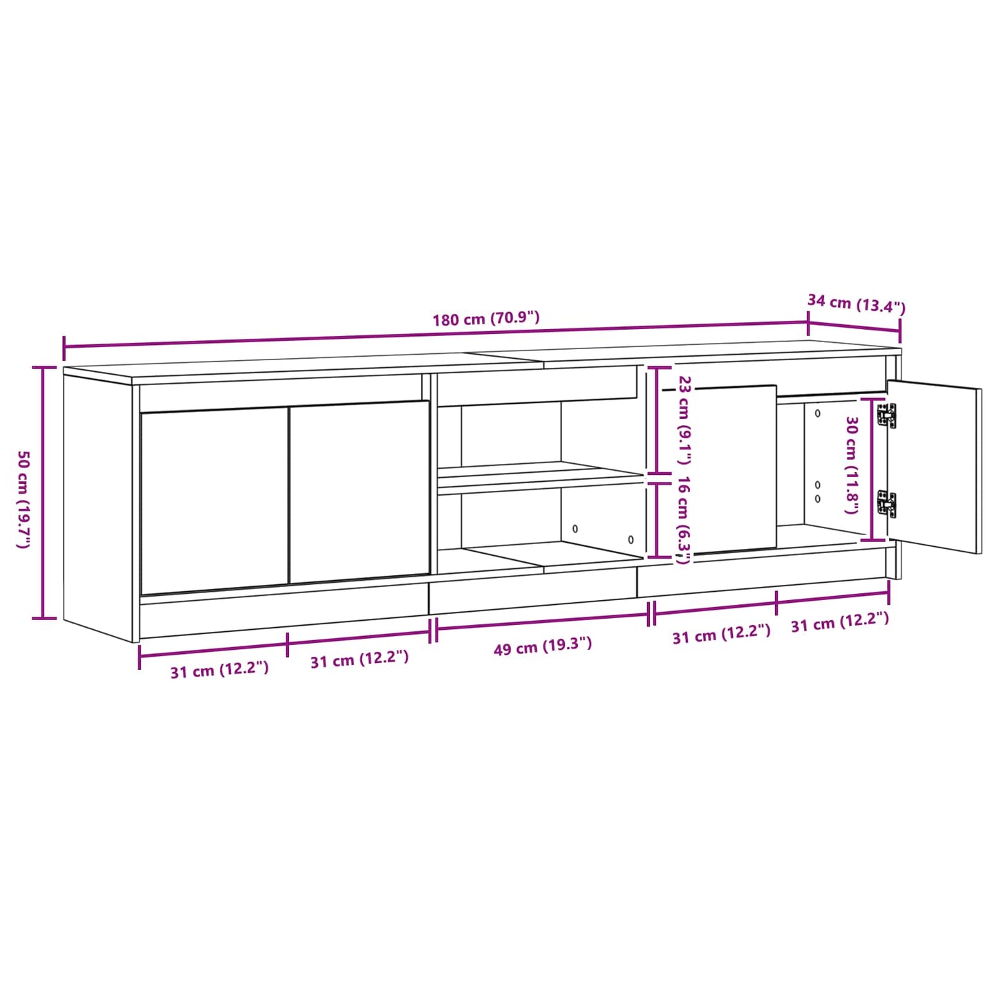 TV-Einheiten 2 pcs Braun 180 x 34 x 50 cm Holzwerkstoff