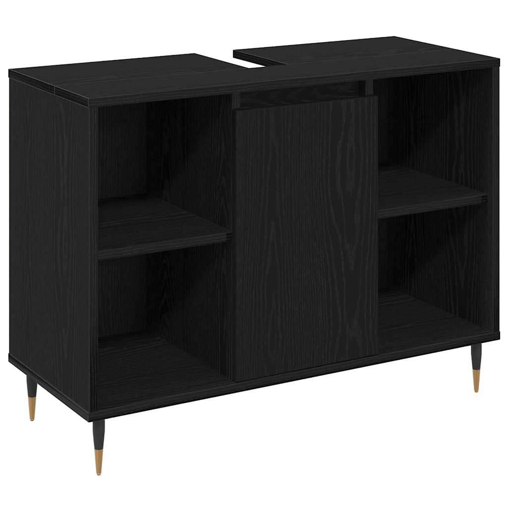 Badezimmermöbel-Set 3 pcs Schwarz Eichen-Optik Holzwerkstoff