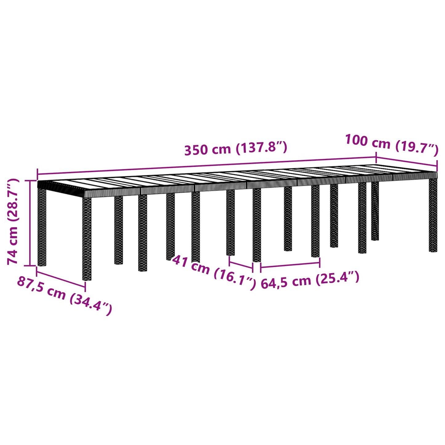 Gartentisch Anthrazit 350 x 100 x 74 cm Poly-Rattan