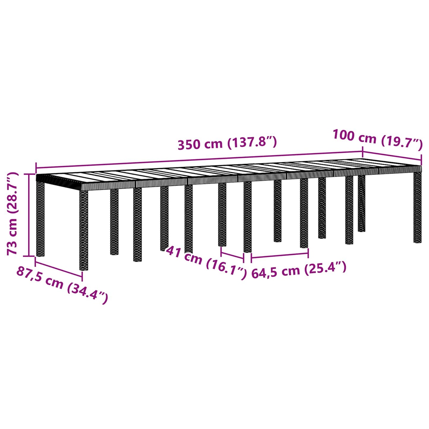 Gartentisch Hellgrau 350 x 100 x 74 cm Poly-Rattan