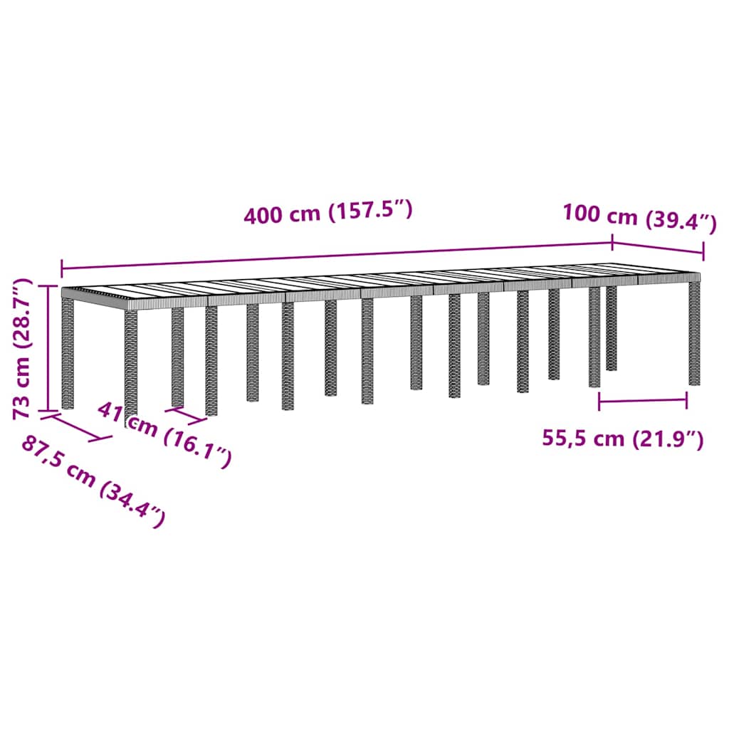 Gartentisch Weiß 400 x 100 x 73 cm Poly-Rattan