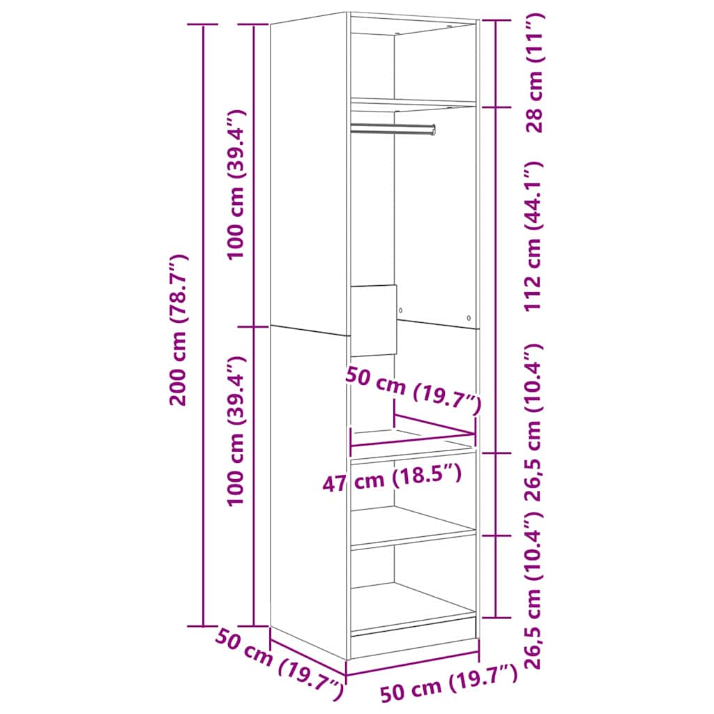 Kleiderschrank Artisan-Eiche 50 x 50 x 200 cm Holzwerkstoff