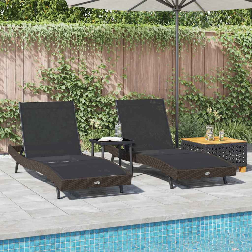 Sonnenliege 3 pcs Braun 197 x 70 x 82 cm Poly-Rattan