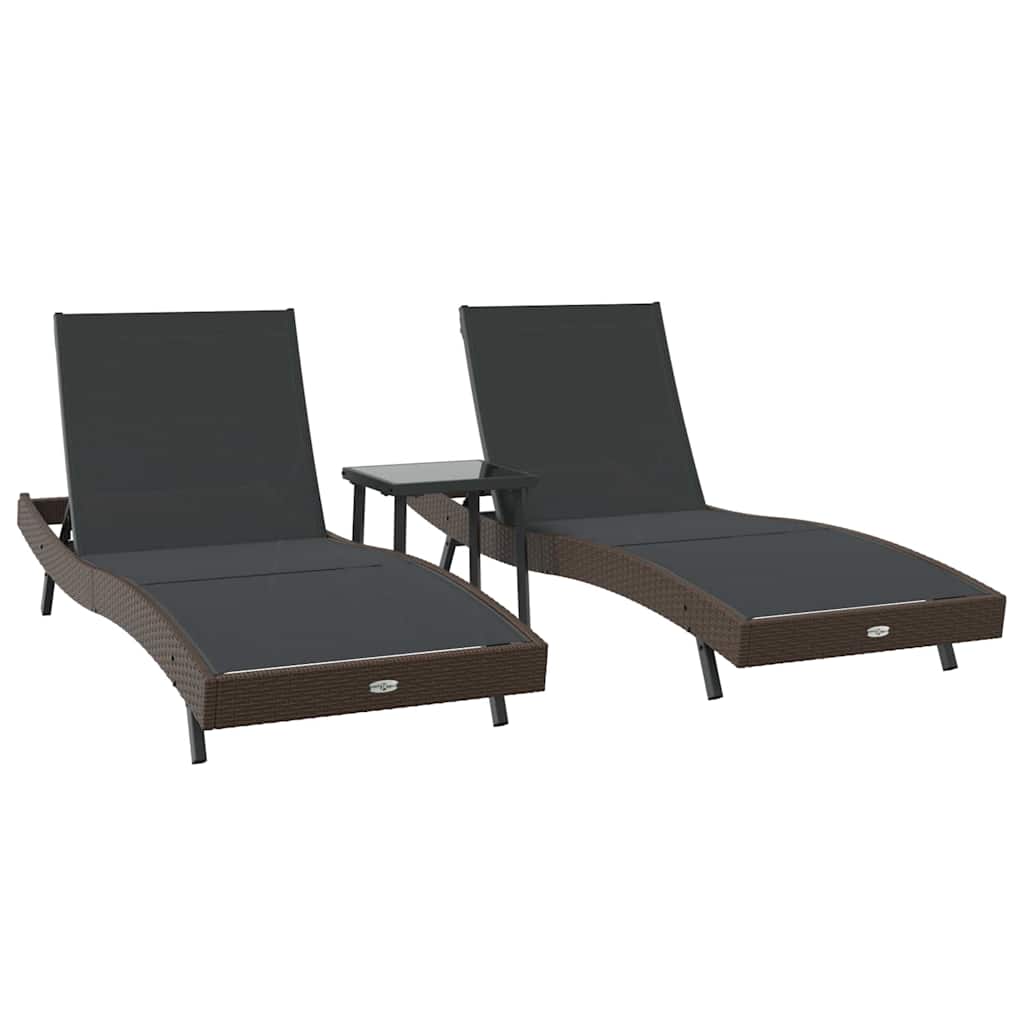 Sonnenliege 3 pcs Braun 197 x 70 x 82 cm Poly-Rattan