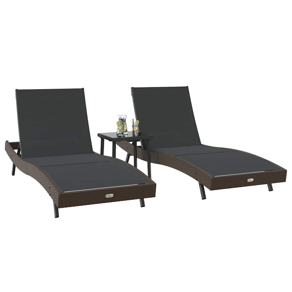 Sonnenliege 3 pcs Braun 197 x 70 x 82 cm Poly-Rattan