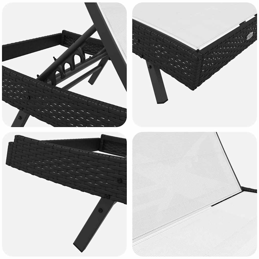 Sonnenliege 3 pcs Schwarz und Weiß 197 x 70 x 82 cm Poly-Rattan
