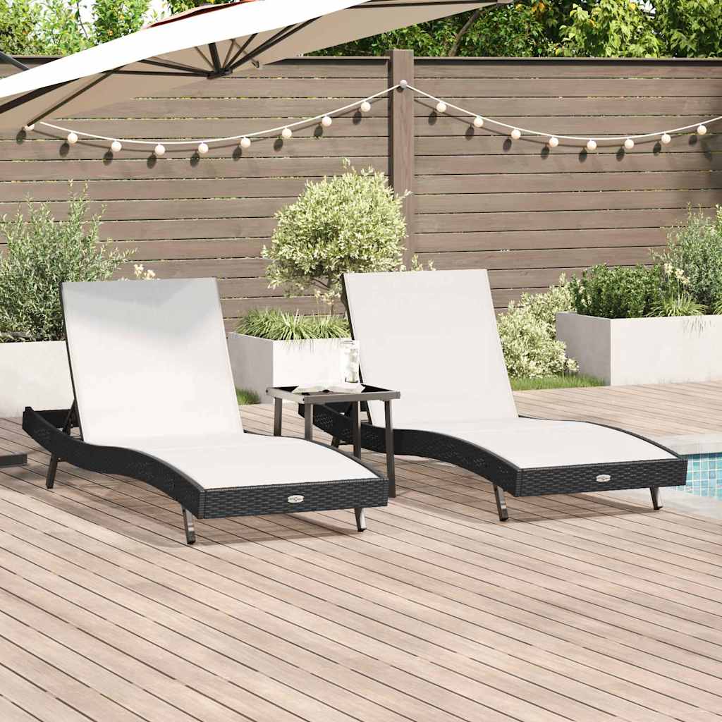 Sonnenliege 3 pcs Schwarz und Weiß 197 x 70 x 82 cm Poly-Rattan
