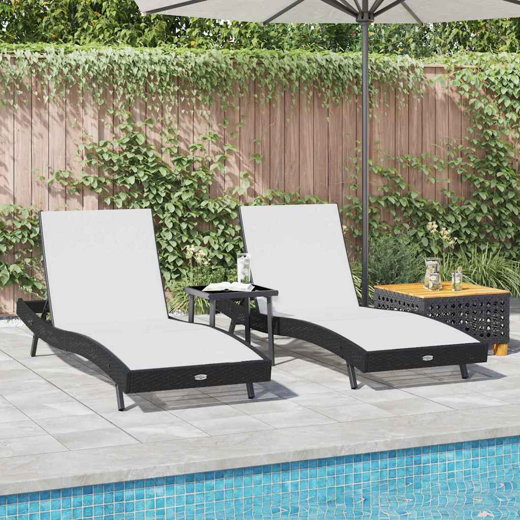 Sonnenliege 3 pcs Schwarz und Weiß 197 x 70 x 82 cm Poly-Rattan