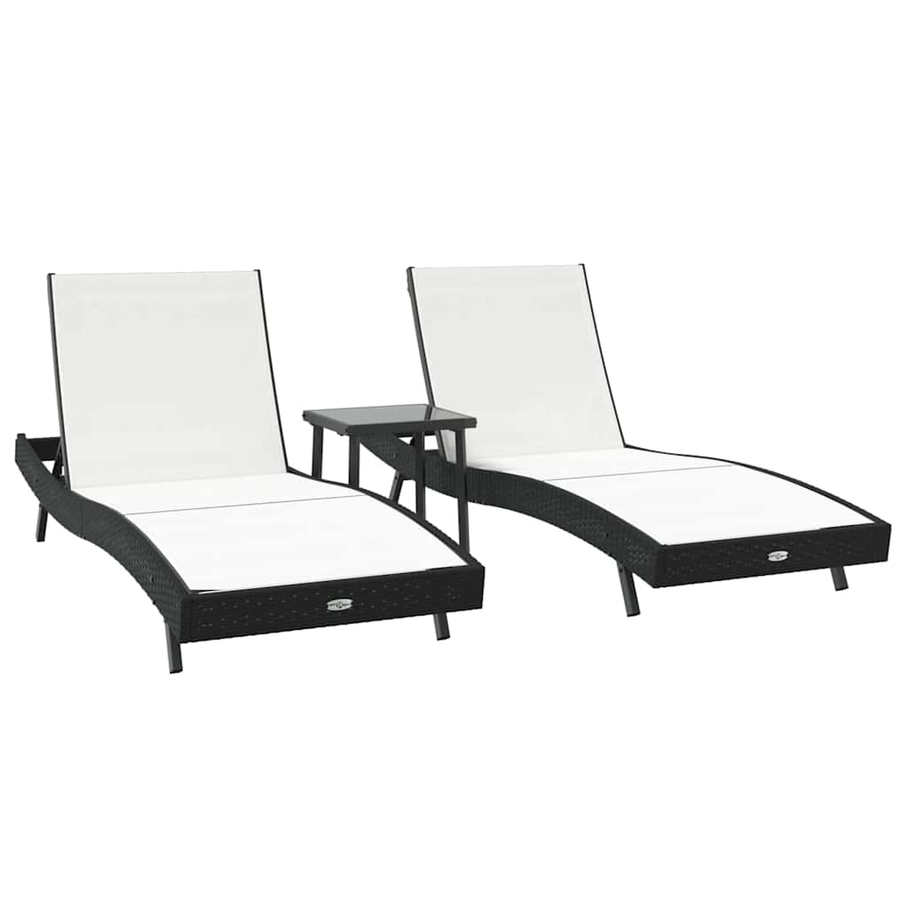 Sonnenliege 3 pcs Schwarz und Weiß 197 x 70 x 82 cm Poly-Rattan