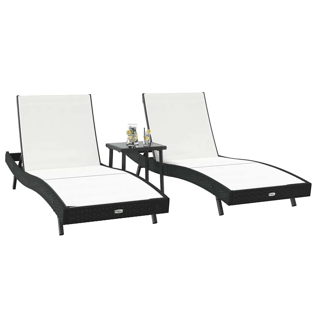 Sonnenliege 3 pcs Schwarz und Weiß 197 x 70 x 82 cm Poly-Rattan