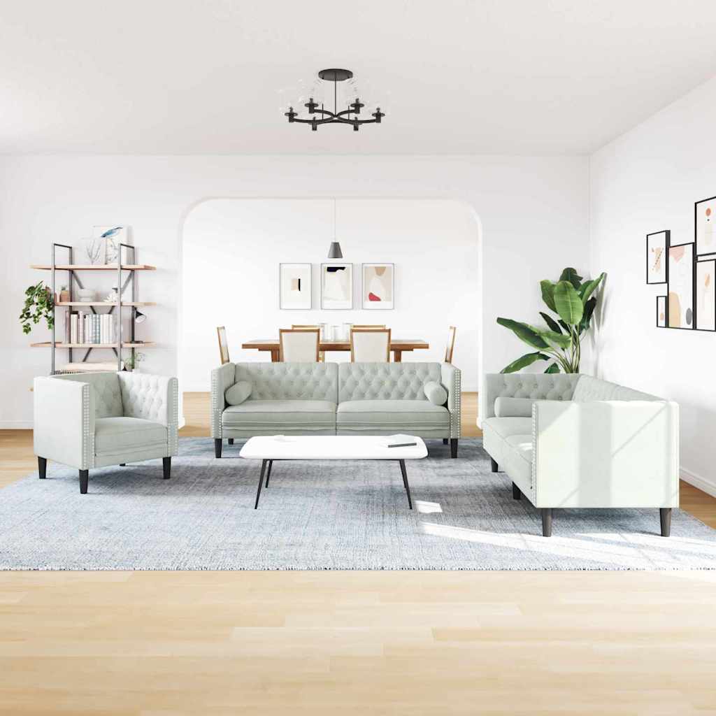 Wohnzimmer Couch 3 pcs Hellgrau 194 x 74,5 x 70,5 cm Samt
