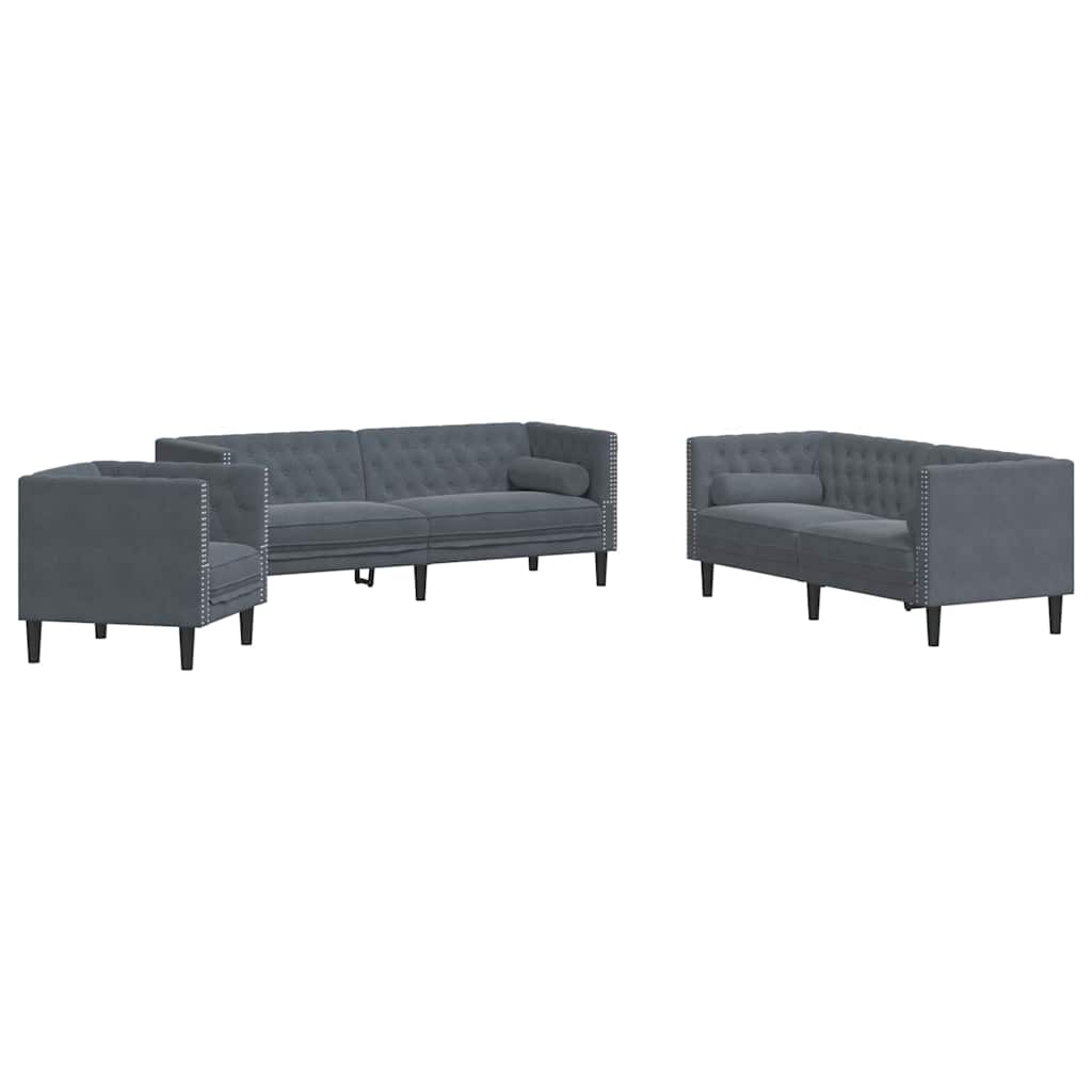 Wohnzimmer Couch 3 pcs Dunkelgrau 194 x 74,5 x 70,5 cm Samt