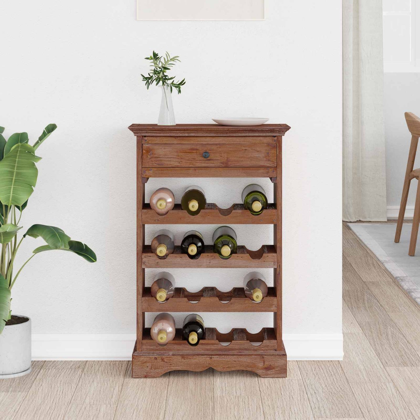 Weinregal 55 x 23 x 85 cm Massives Mahagoni Holz