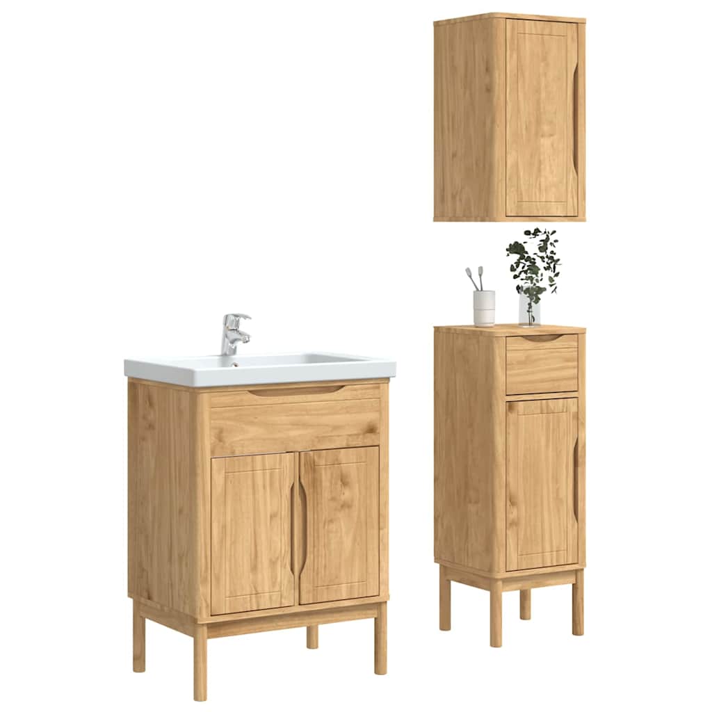 Badezimmermöbel-Set FLORO 3 pcs Wachsbraun Massivholz Kiefer