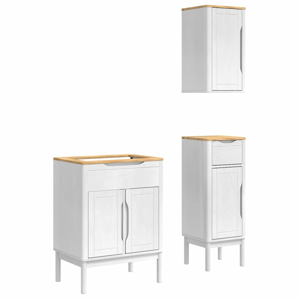 Badezimmermöbel-Set mit Tür FLORO 3 pcs Weiß Massivholz Kiefer