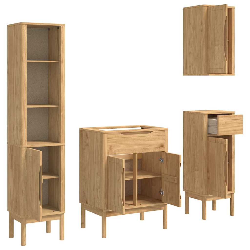 Badezimmermöbel-Set FLORO 4 pcs Wachsbraun Massivholz Kiefer