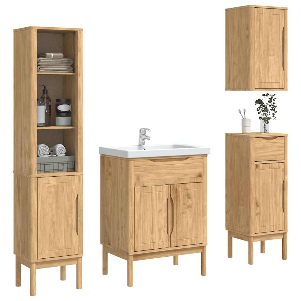 Badezimmermöbel-Set FLORO 4 pcs Wachsbraun Massivholz Kiefer
