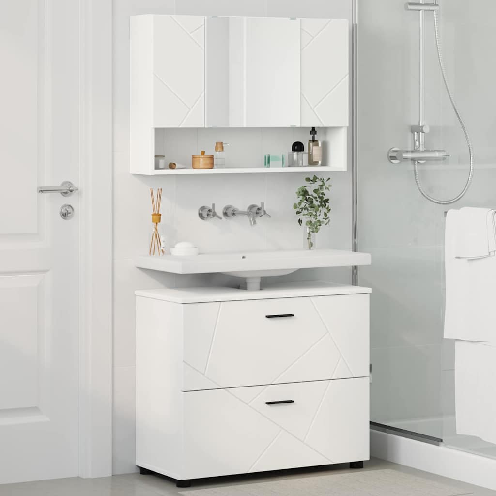 Badezimmermöbel-Set mit Regal 2 pcs Weiß Sperrholz und Metall