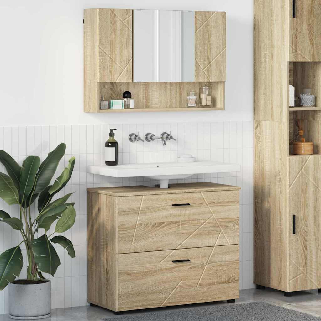 Badezimmermöbel-Set 2 pcs Sonoma-Eiche Sperrholz und Metall