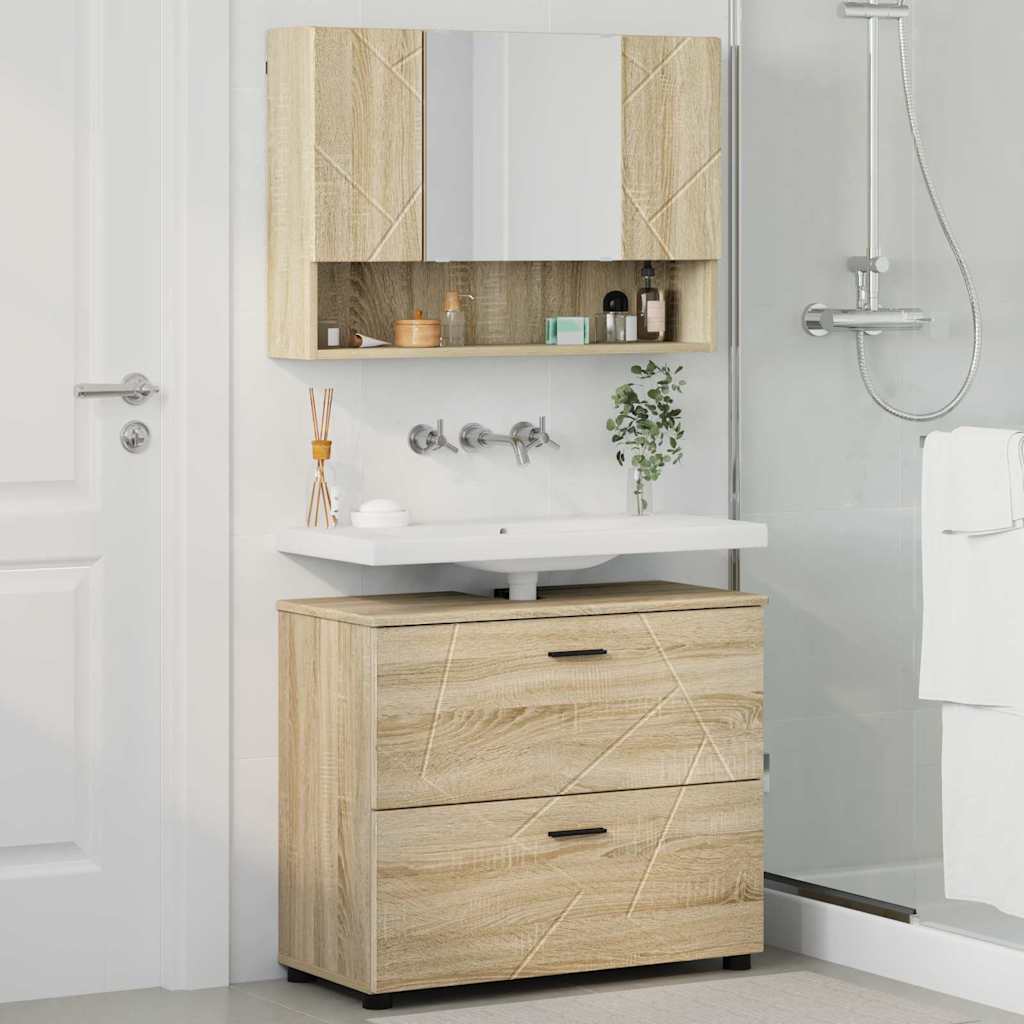 Badezimmermöbel-Set 2 pcs Sonoma-Eiche Sperrholz und Metall