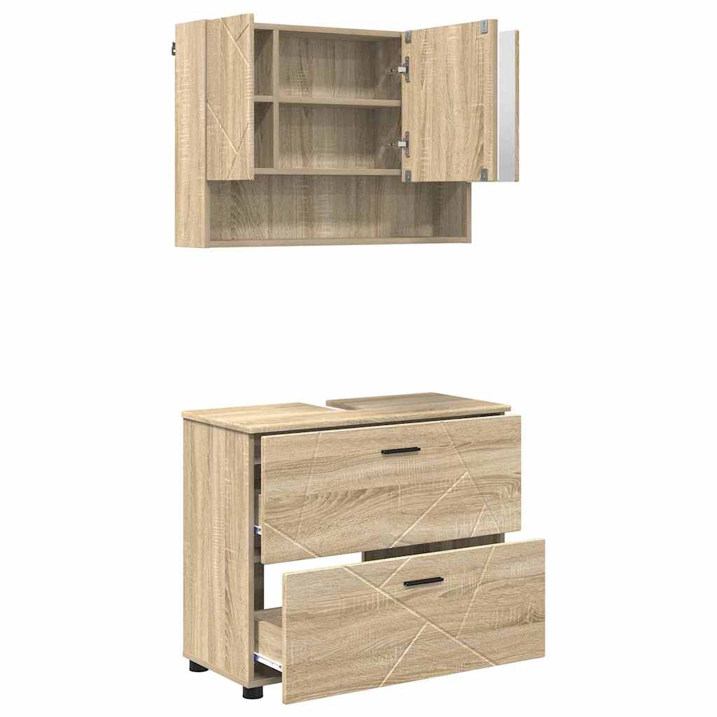 Badezimmermöbel-Set 2 pcs Sonoma-Eiche Sperrholz und Metall