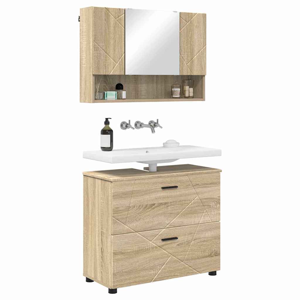 Badezimmermöbel-Set 2 pcs Sonoma-Eiche Sperrholz und Metall