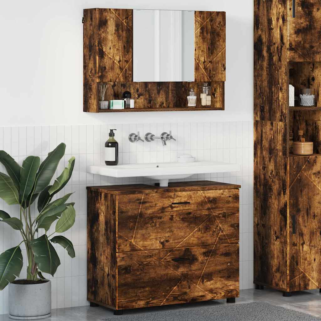 Badezimmermöbel-Set mit Schubladen 2 pcs Geräucherte Eiche