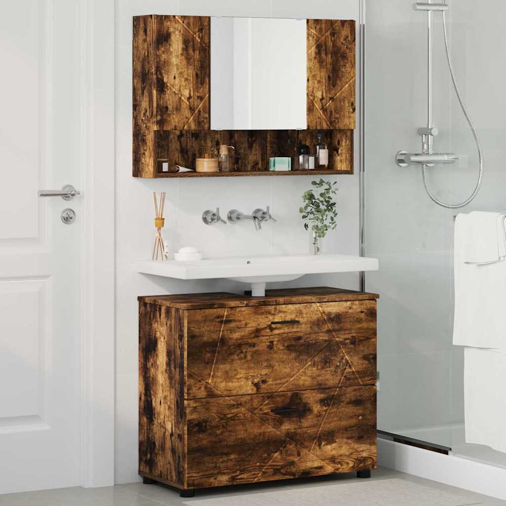 Badezimmermöbel-Set mit Schubladen 2 pcs Geräucherte Eiche