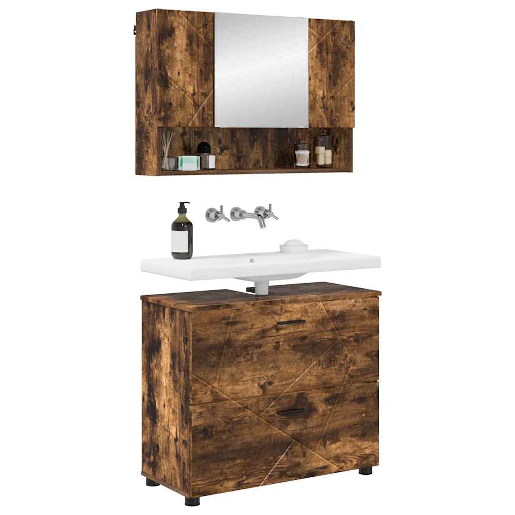 Badezimmermöbel-Set mit Schubladen 2 pcs Geräucherte Eiche