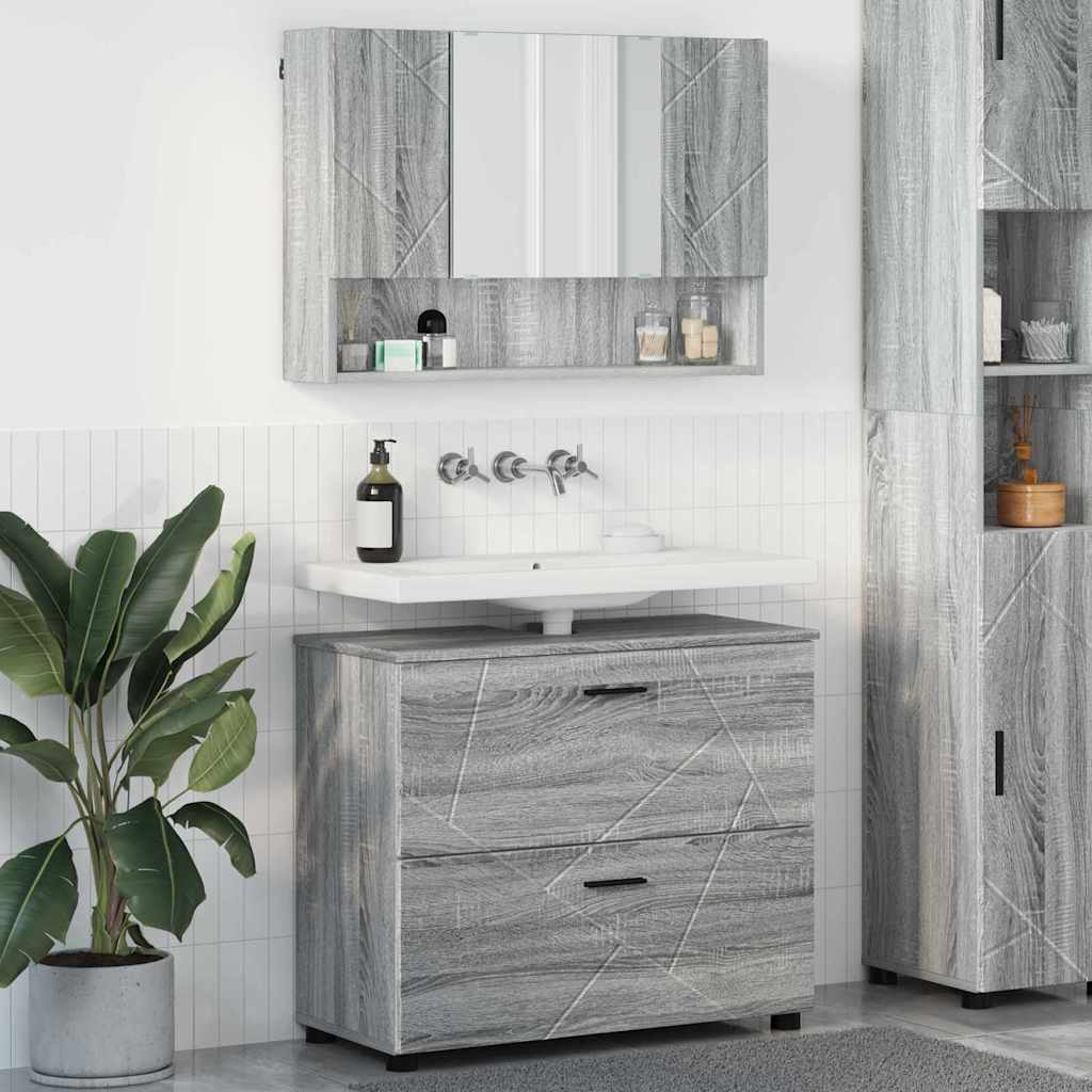 Badezimmermöbel-Set 2 pcs Graues Sonoma Sperrholz und Metall