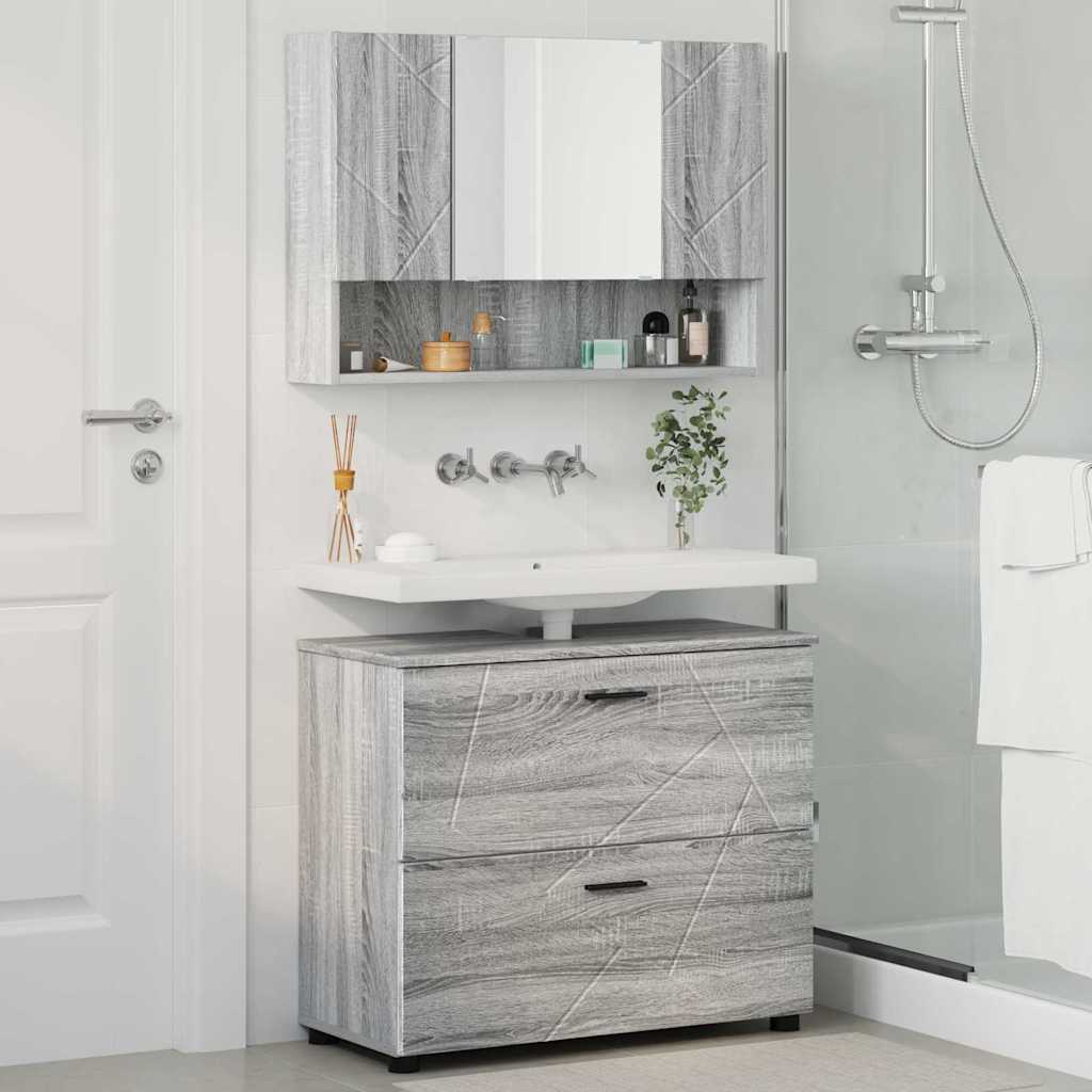 Badezimmermöbel-Set 2 pcs Graues Sonoma Sperrholz und Metall