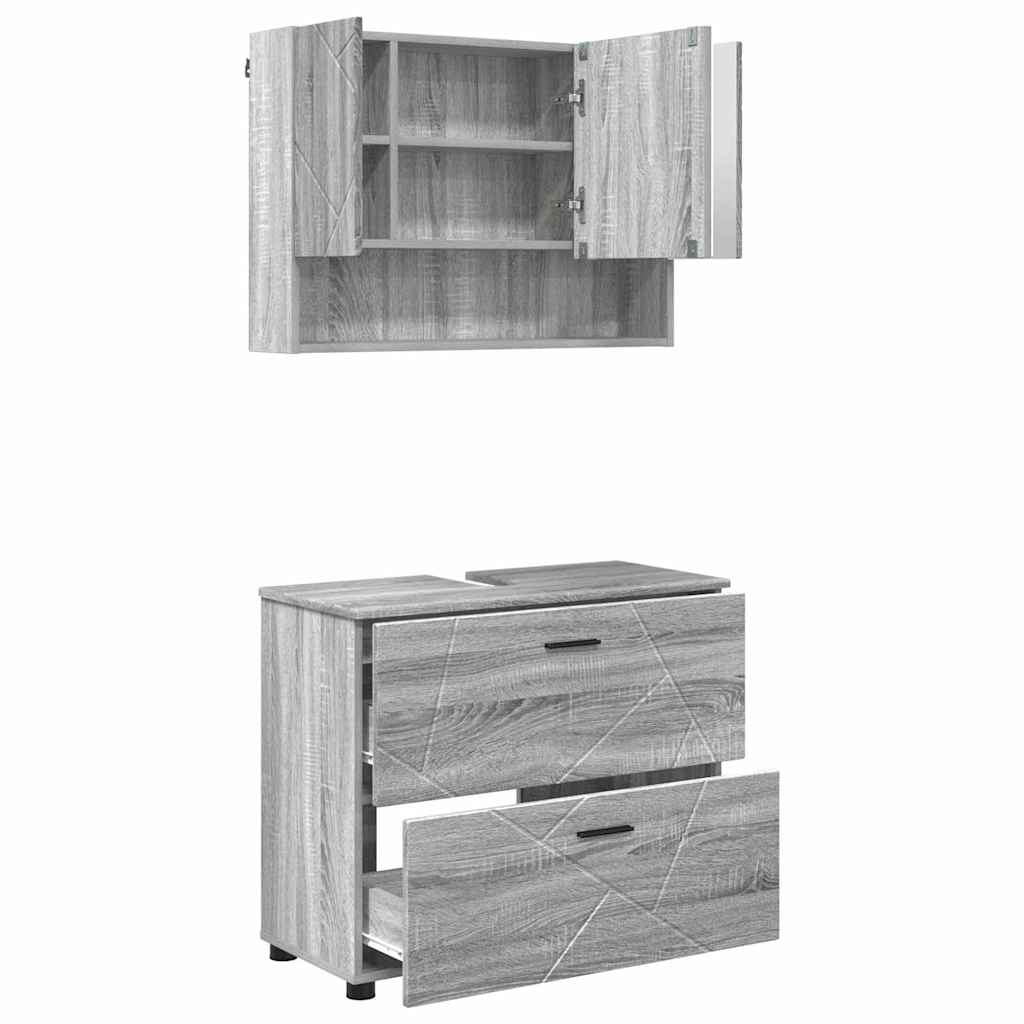 Badezimmermöbel-Set 2 pcs Graues Sonoma Sperrholz und Metall