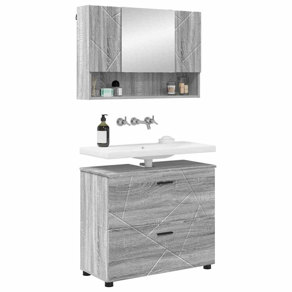 Badezimmermöbel-Set 2 pcs Graues Sonoma Sperrholz und Metall