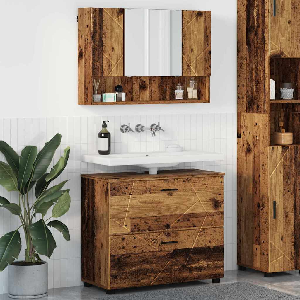 Badezimmermöbel-Set mit Tür 2 pcs Altholz Sperrholz und Metall