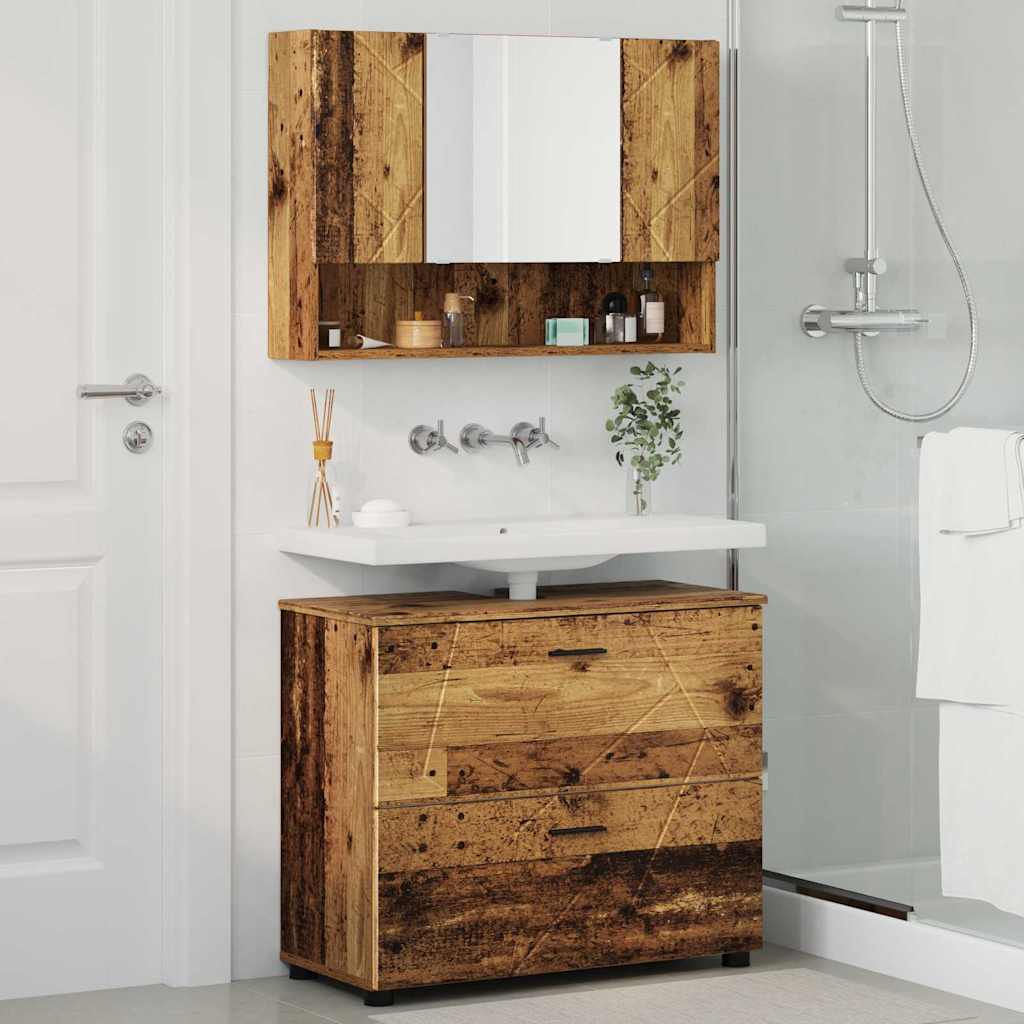 Badezimmermöbel-Set mit Tür 2 pcs Altholz Sperrholz und Metall