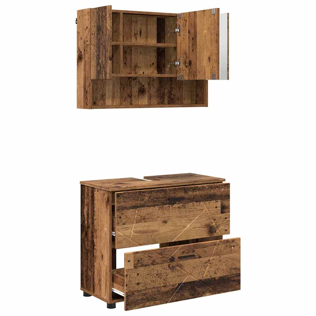 Badezimmermöbel-Set mit Tür 2 pcs Altholz Sperrholz und Metall