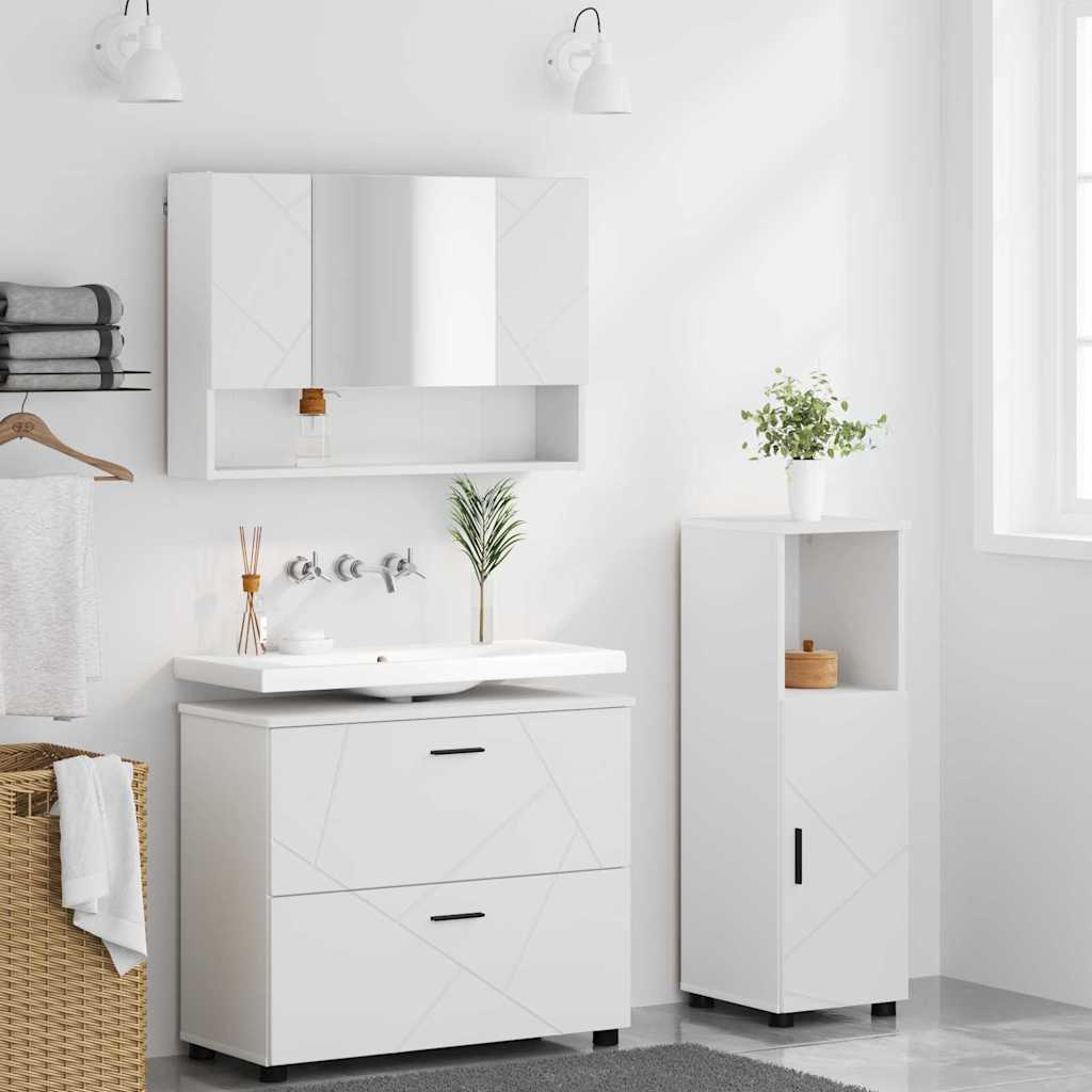 Badezimmermöbel-Set mit Regal 3 pcs Weiß Sperrholz und Metall