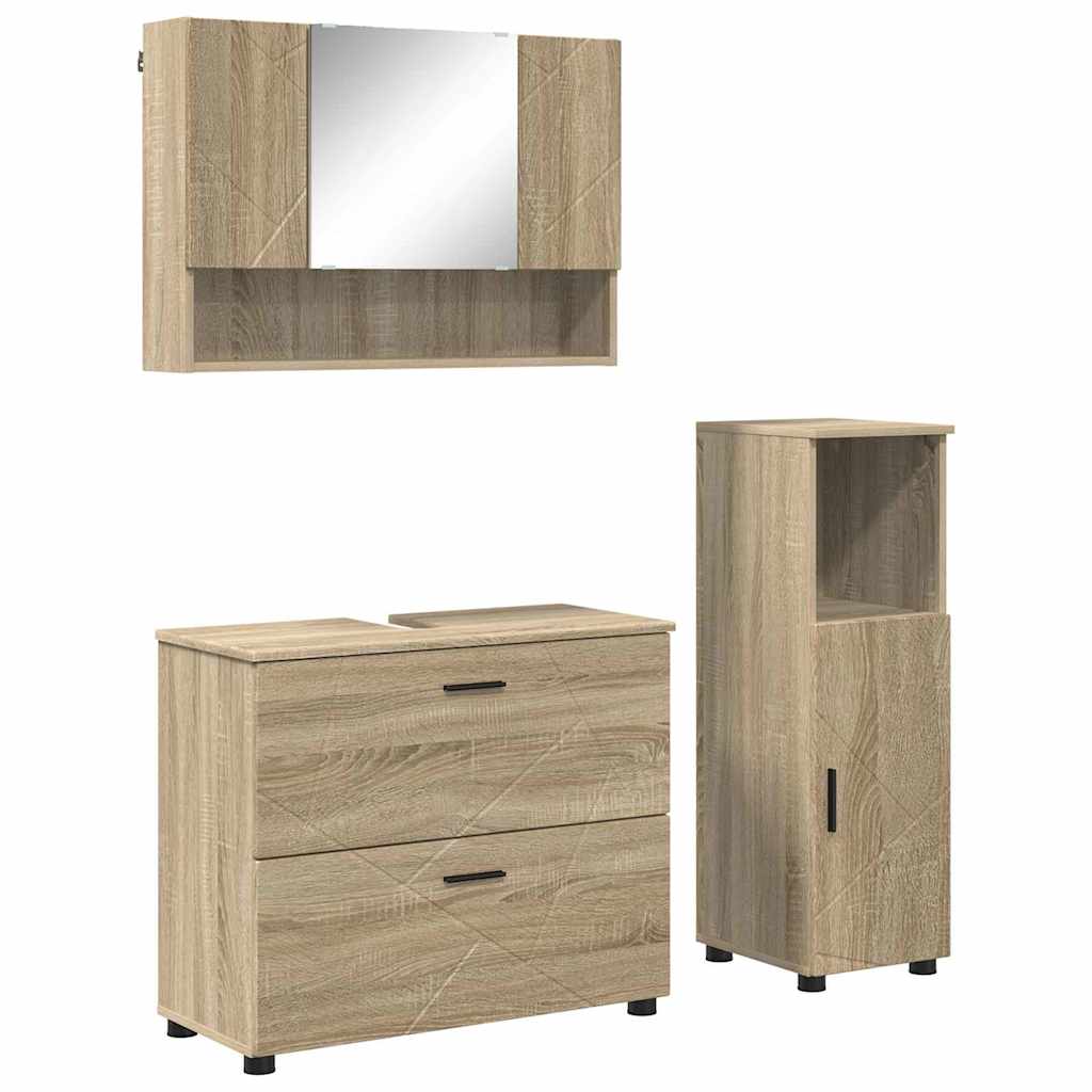 Badezimmermöbel-Set 3 pcs Sonoma-Eiche Sperrholz und Metall