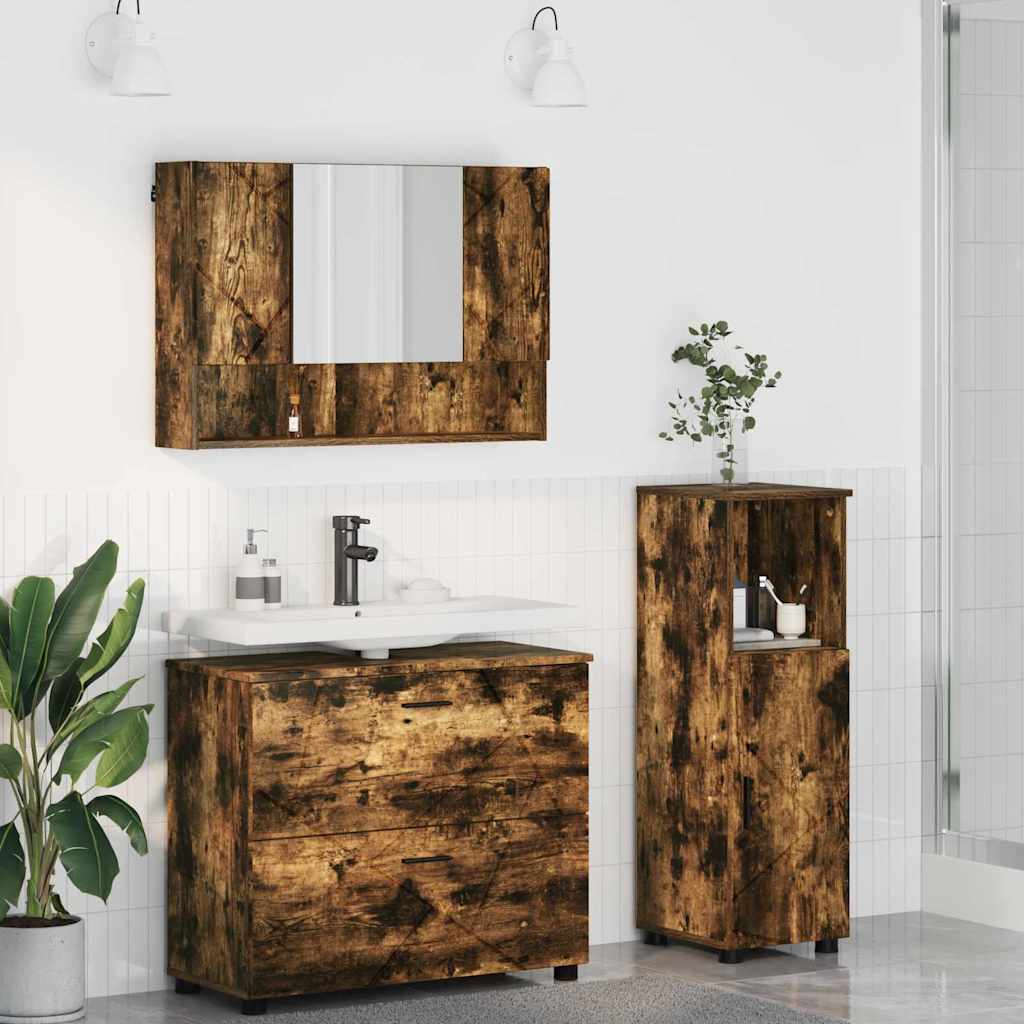 Badezimmermöbel-Set mit Schubladen 3 pcs Geräucherte Eiche