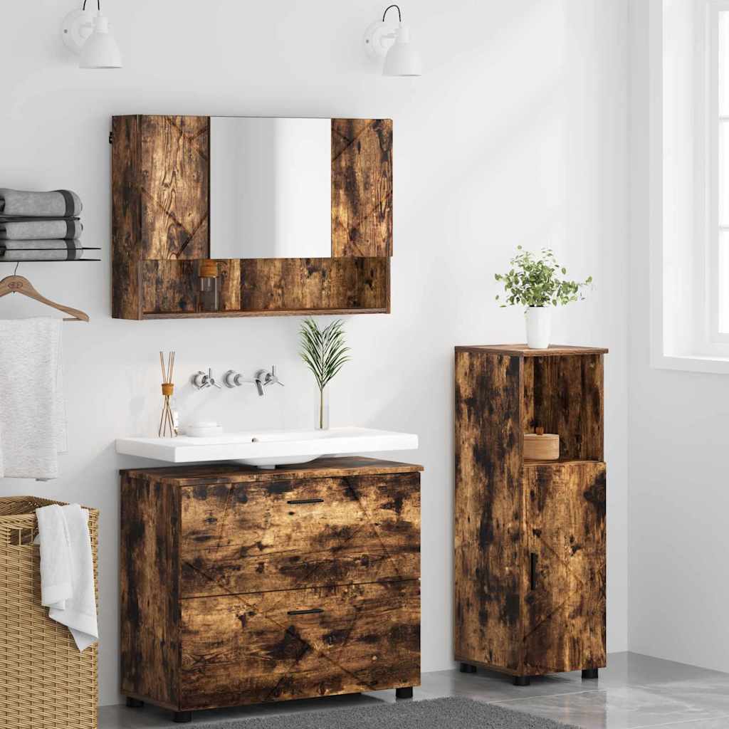 Badezimmermöbel-Set mit Schubladen 3 pcs Geräucherte Eiche