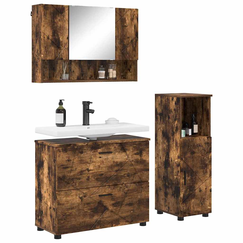 Badezimmermöbel-Set mit Schubladen 3 pcs Geräucherte Eiche