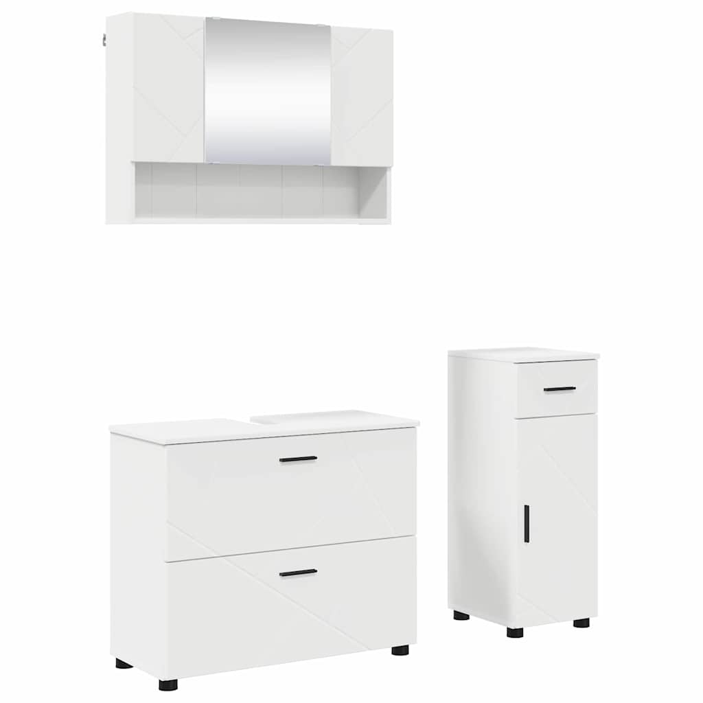 Badezimmermöbel-Set mit Regal 3 pcs Weiß Sperrholz und Metall