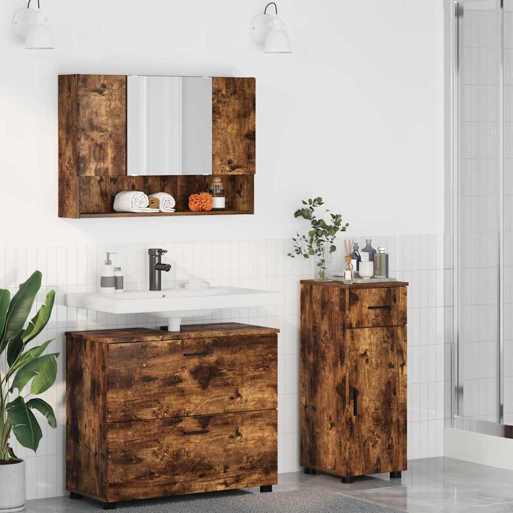 Badezimmermöbel-Set mit Schubladen 3 pcs Geräucherte Eiche