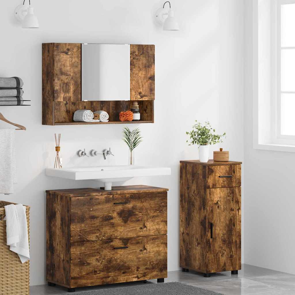 Badezimmermöbel-Set mit Schubladen 3 pcs Geräucherte Eiche