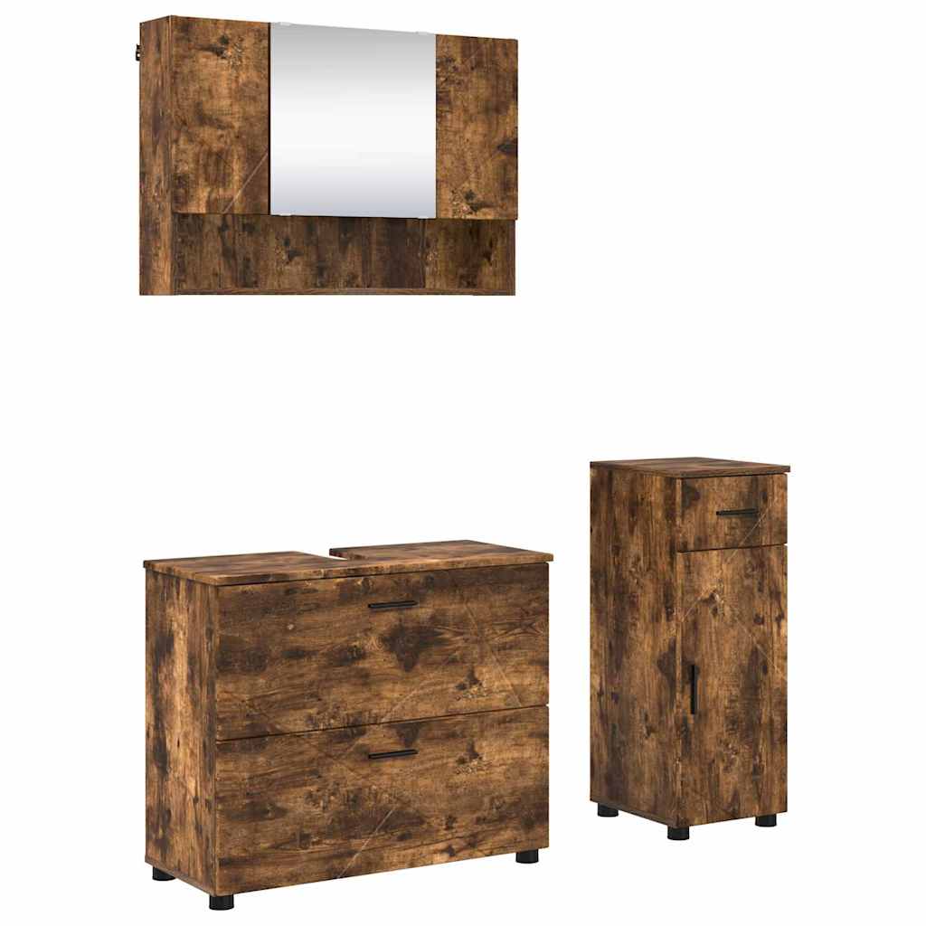 Badezimmermöbel-Set mit Schubladen 3 pcs Geräucherte Eiche