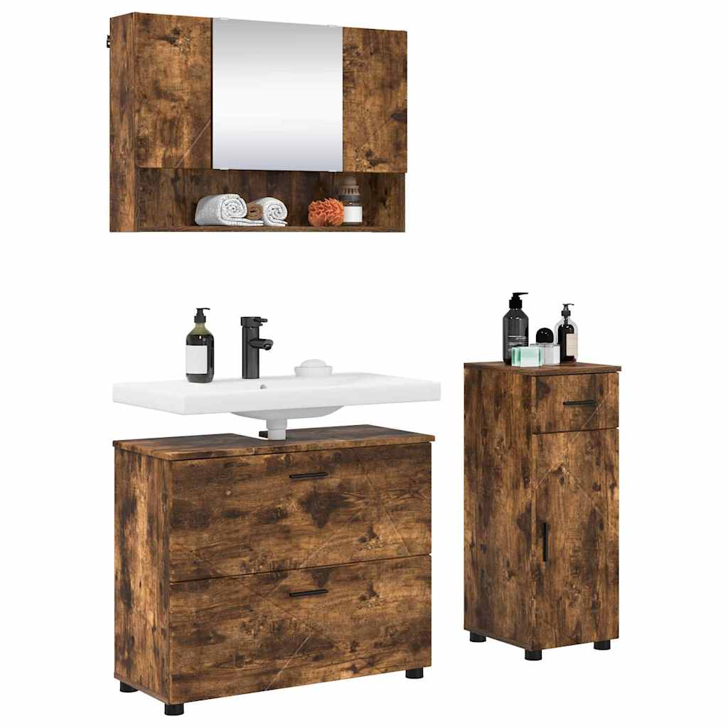 Badezimmermöbel-Set mit Schubladen 3 pcs Geräucherte Eiche