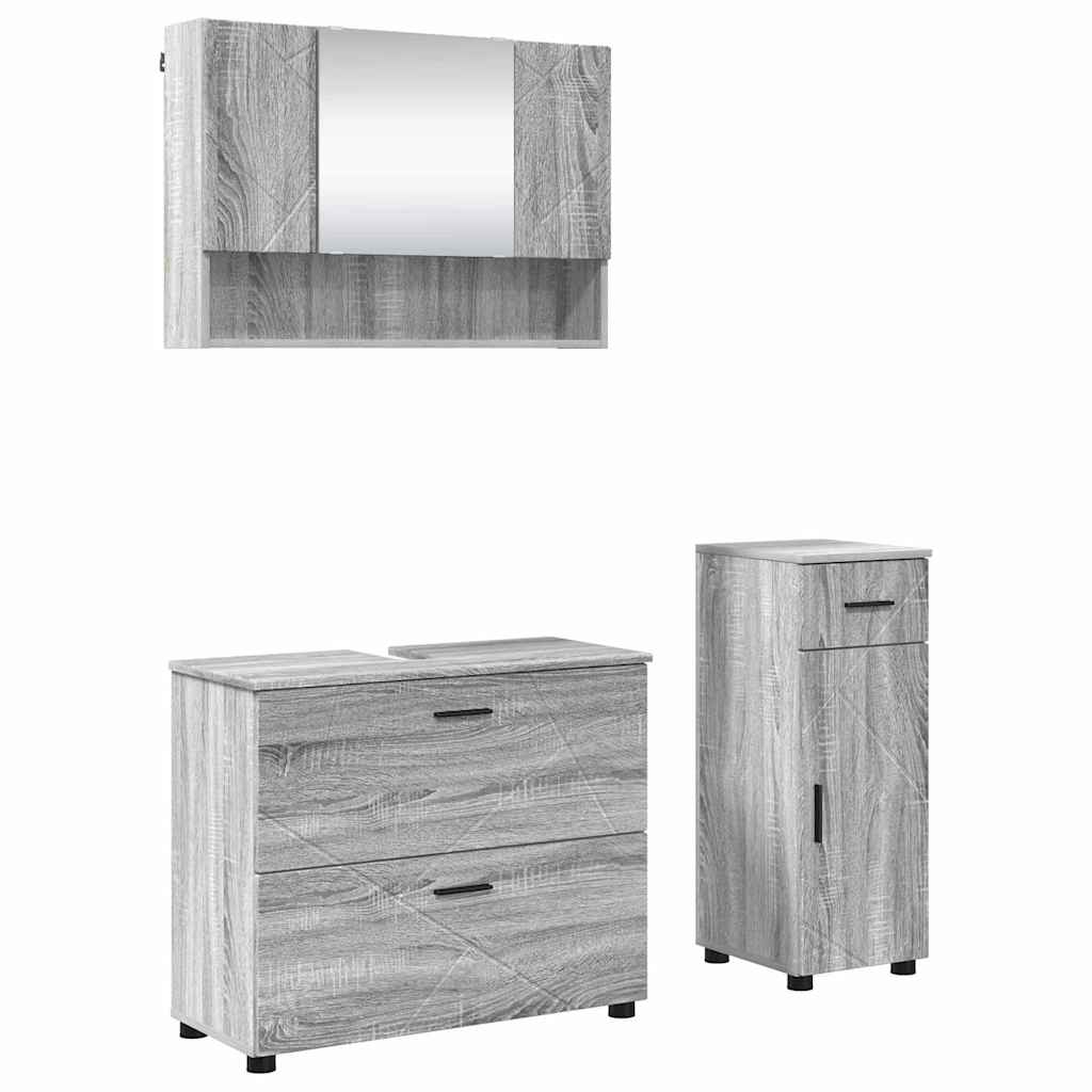 Badezimmermöbel-Set 3 pcs Graues Sonoma Sperrholz und Metall