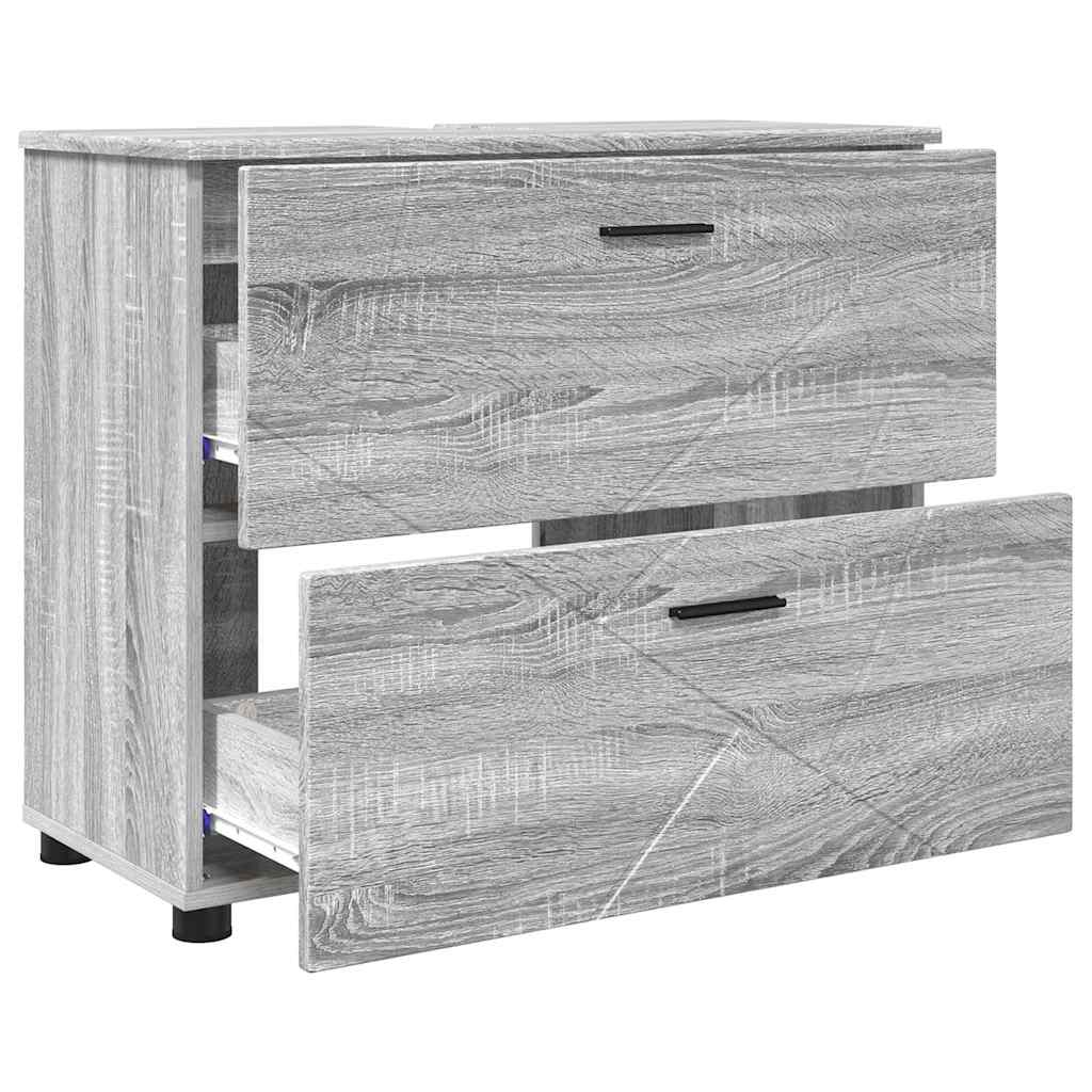 Badezimmermöbel-Set 3 pcs Graues Sonoma Sperrholz und Metall