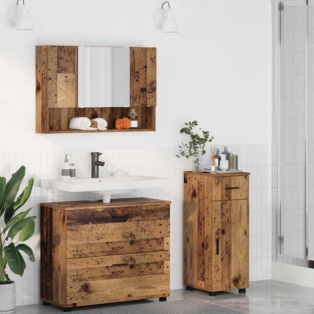 Badezimmermöbel-Set mit Tür 3 pcs Altholz Sperrholz und Metall