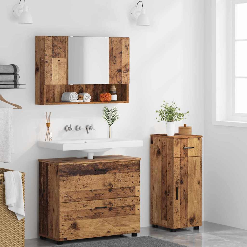 Badezimmermöbel-Set mit Tür 3 pcs Altholz Sperrholz und Metall